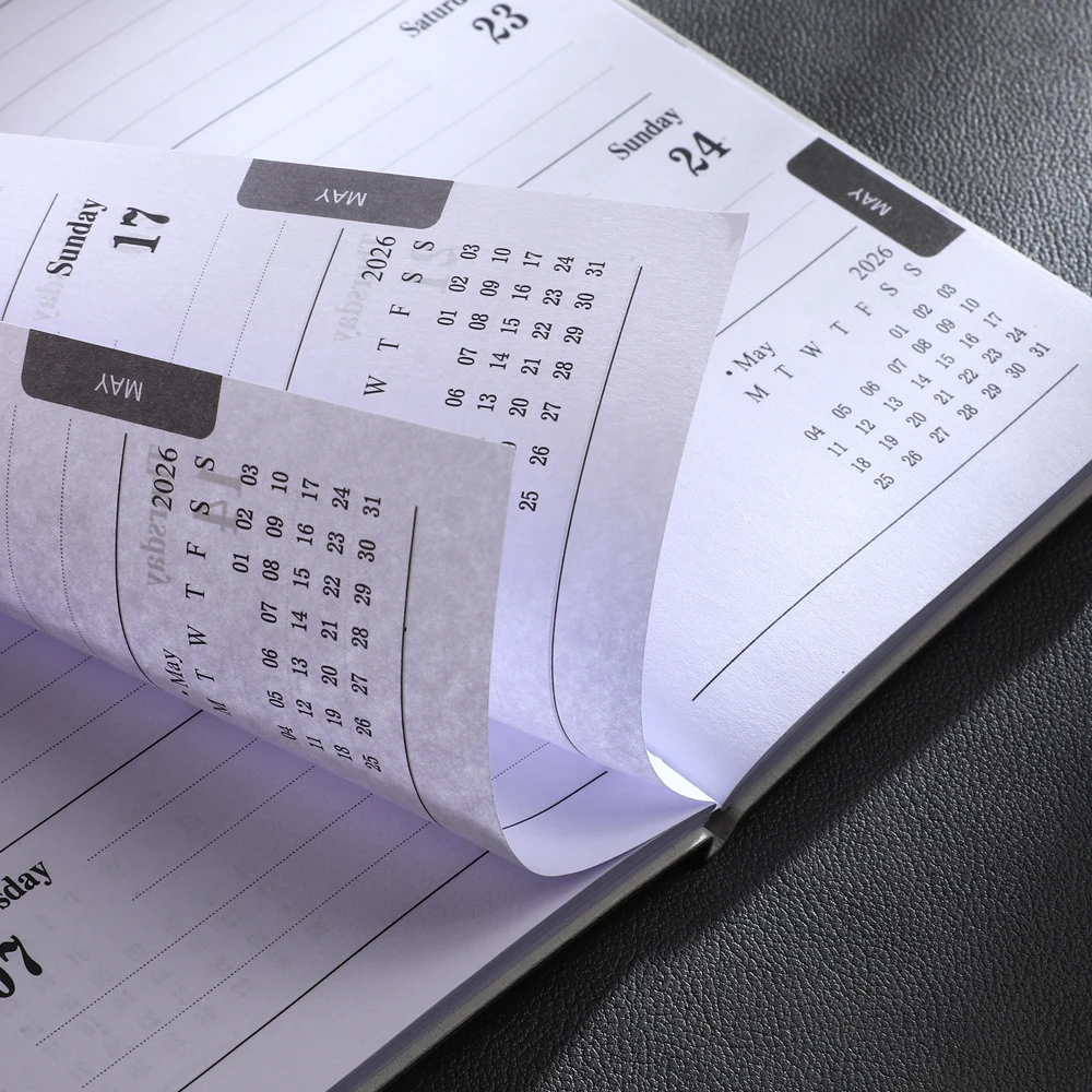 A6 size 2026 daily planner Morandi color leather calendar 64 sheets 128 page thin weekly calendar book 1pc
