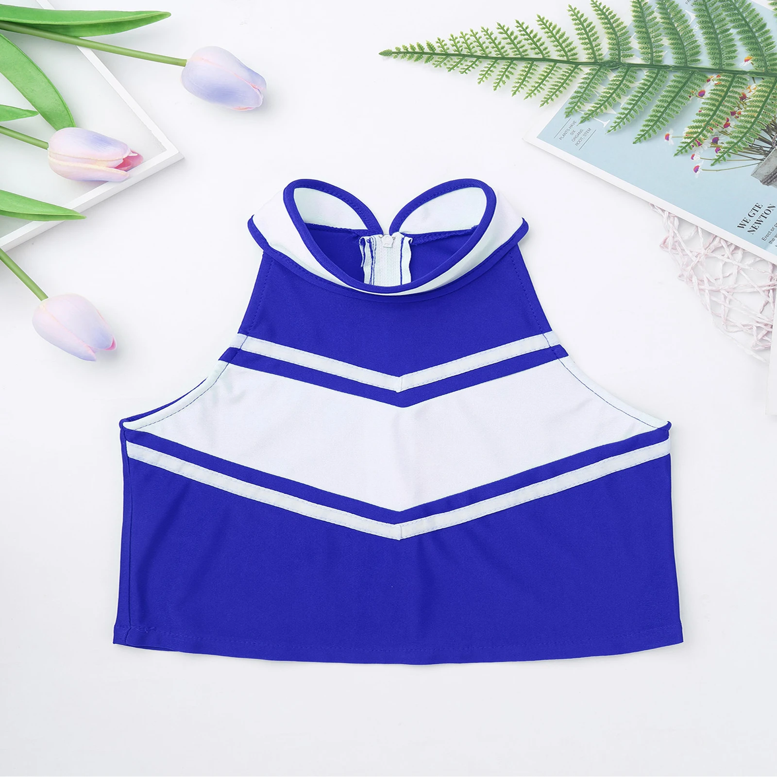 Kids Girls Cheerleading Costume Cheerleader Outfit Sleeveless Zippered Tops with Pleated Skirt School Stage Performance Clothes