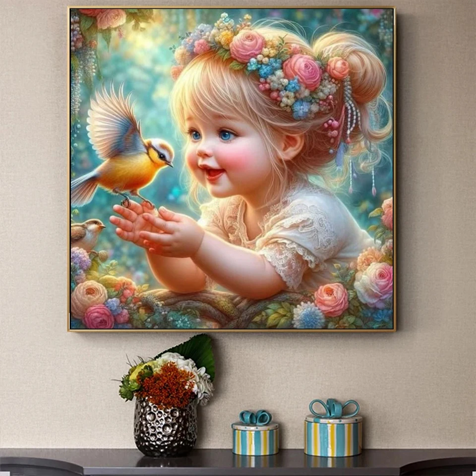 Diamond Painting Little Girl Sweet Cute Pictures Full Round Diamond Mosaic Cross Stitch Kit Home Wall Decoration Gift diamond painting