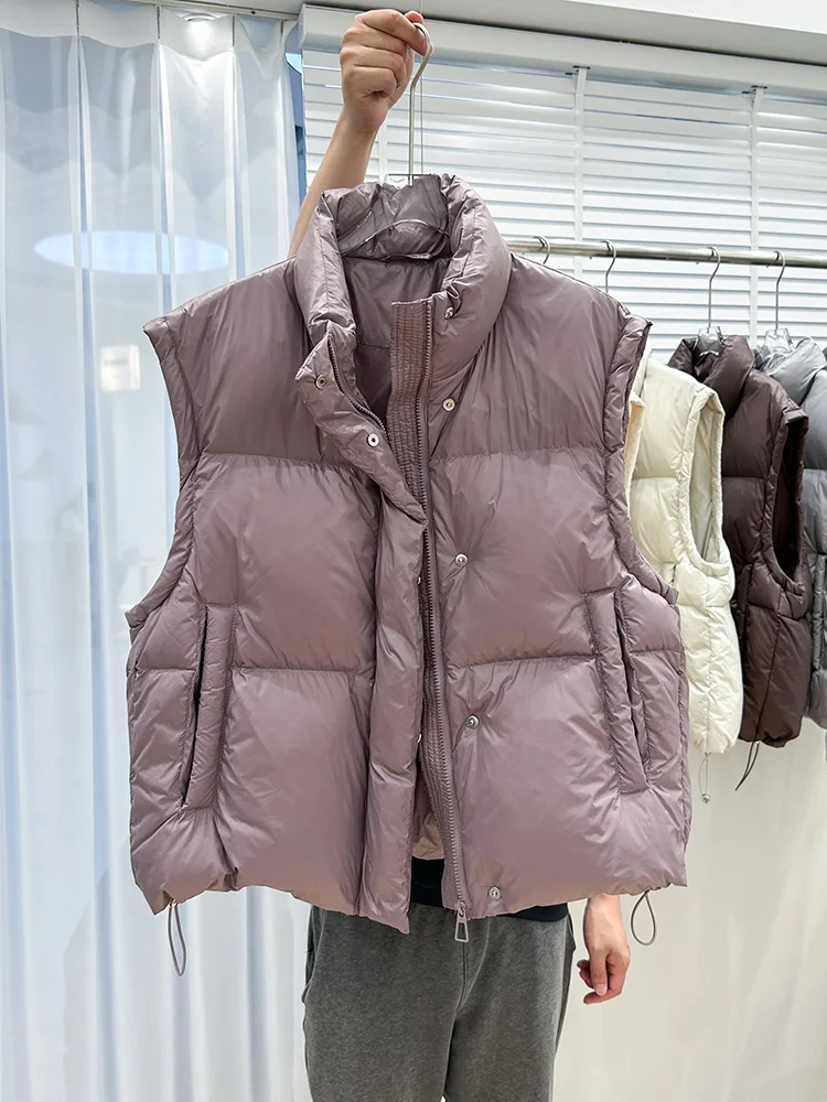 Loose 90 White Duck Down Collar Gray Down Vest for Women 2023 New Simple Woman Thickened Straight Short Waistcoat Outer Wear