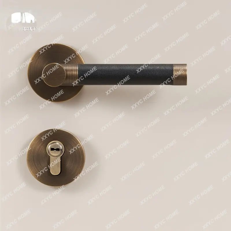

Brass Door Lock Set Modern Replaceable Leather Interior Bedroom Bathroom Double Dummy Privacy Passage Lever