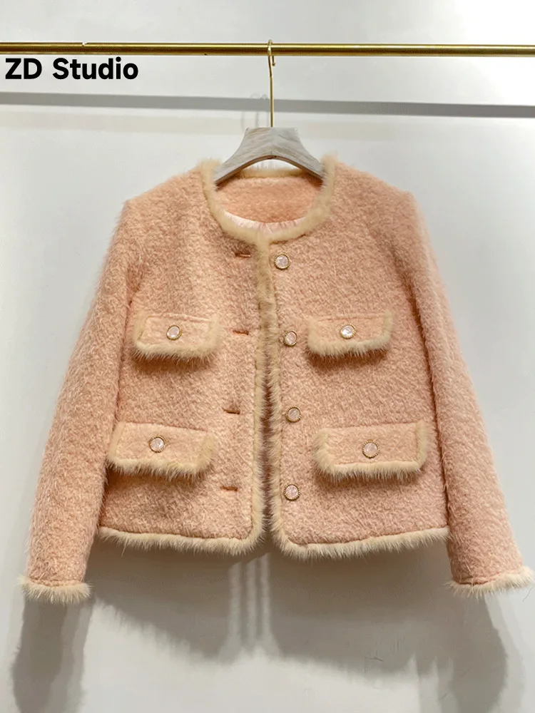 

[ZD Studio] New Xiaoxiangfeng Celebrity Woolen Short Women's Loose Long Sleeve Mink Wool Top