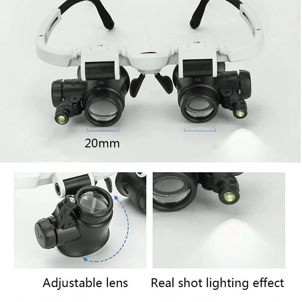 LED 돋보기 헤드밴드 보석상 수리 루페 안경, 2X - 8X, 15X, 23X 조정 가능한 헤드 장착 렌즈 LK-AA39