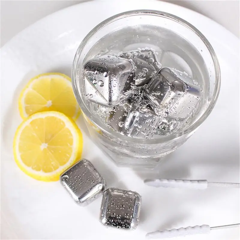 304 Stainless Steel Ice Cube Ice Wine Stone Ball Whiskey Metal Cube Set With Clip Bar Wine Set Ball Barware ice cubes whiskey stones