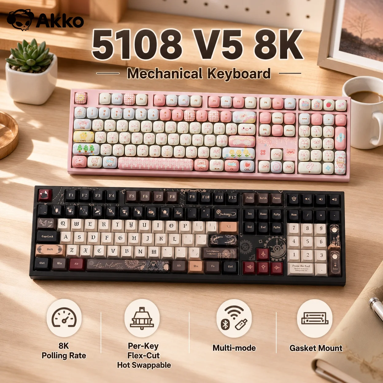 아코 5108 V5 기계식 키보드 풀 사이즈 8K 키당 플렉스컷 핫스왑 가능 RGB..