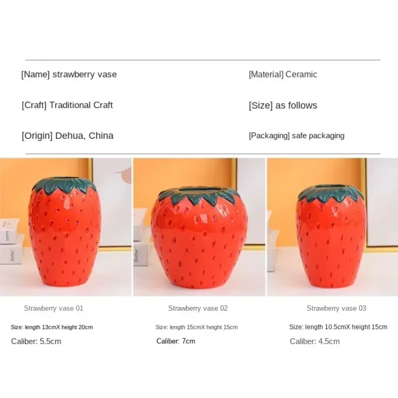 Strawberry Creative Vase Flower Ceramic Pot Planter Floral Holder Decorative Fruitcenterpiece Table Succulentart Decor Pottery 3