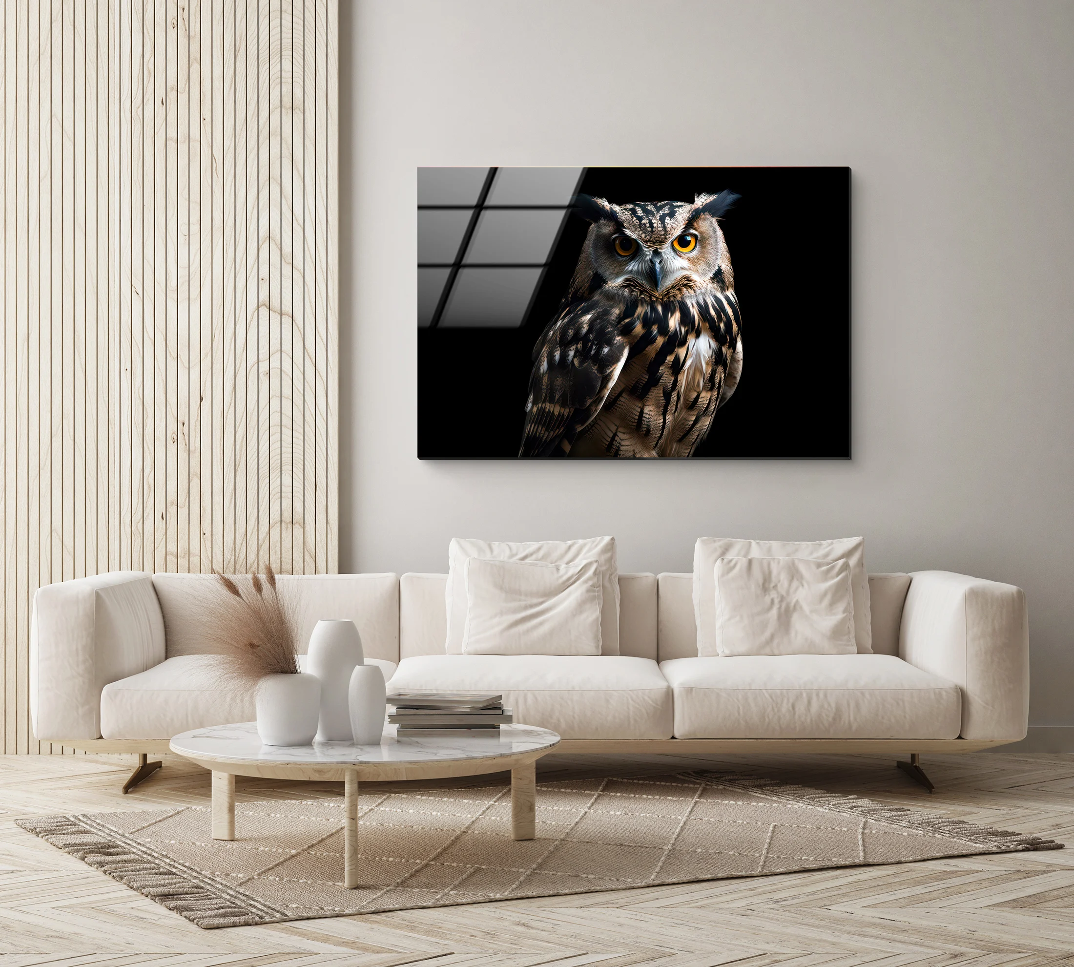 

120X80cm Modern Minimalist Large Frameless Tempered Glass Art Bedroom Living Room Sofa Backrest Wall Owl Decoration Painting