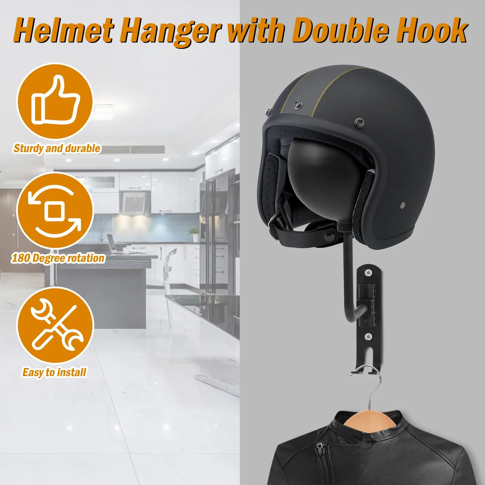 Motorcycle Helmet Holder Wall Mount Helmet Rack with Double Hook 180 Rotation Hanger Space Saving Motorcycle Racks motorcycle helmet holder