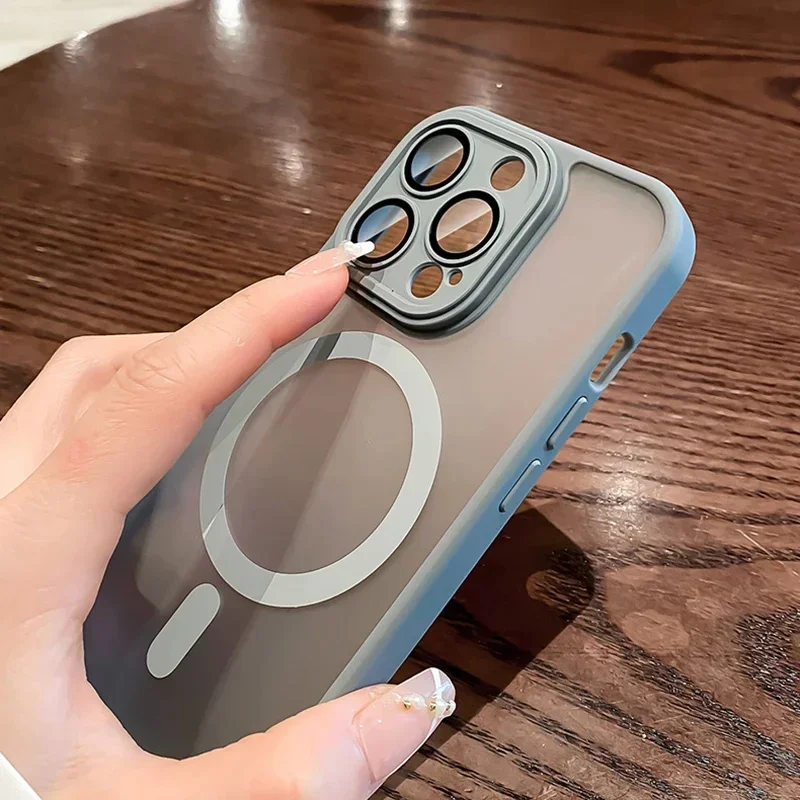 Magnetic Luxury Matte Translucent Armor Shockproof Case with Magsafe Wireless Charging Compatibility