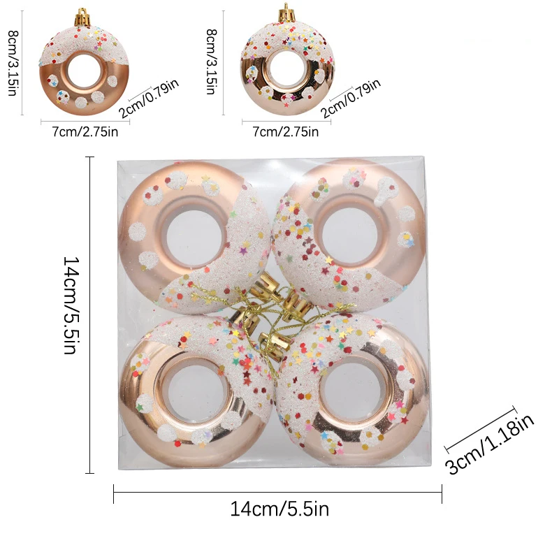Christmas Decorations 4Pcs Christmas Ball Christmas Tree Decoration Plastic Donuts