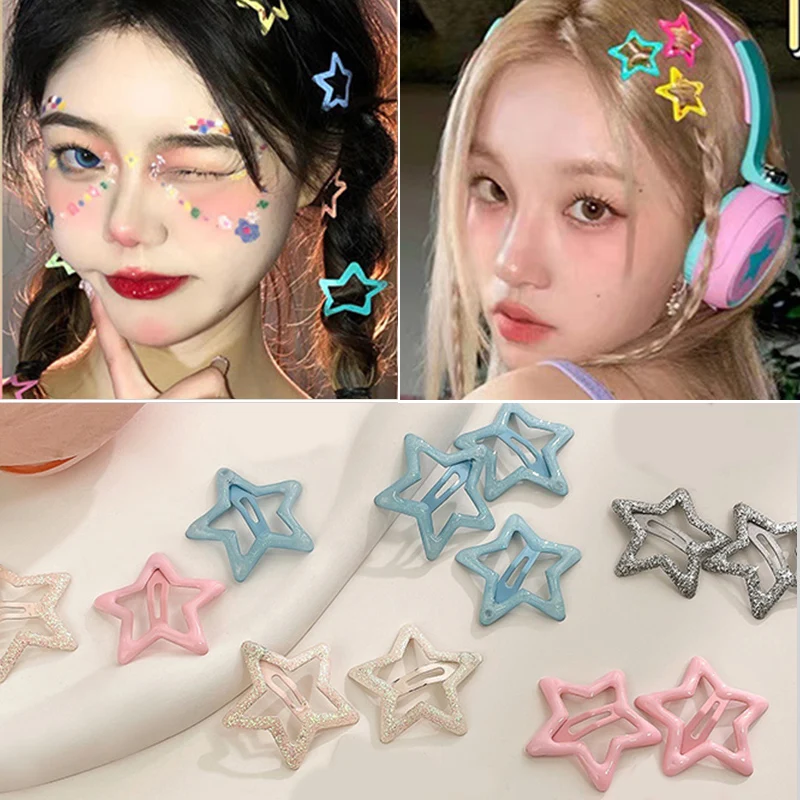 

Hair Jewelry Accessories 2023 10Pcs Colorful Star BB Hairclips Girls Cute Star Barrettes Women Simple Metal Snap Clip Headdress