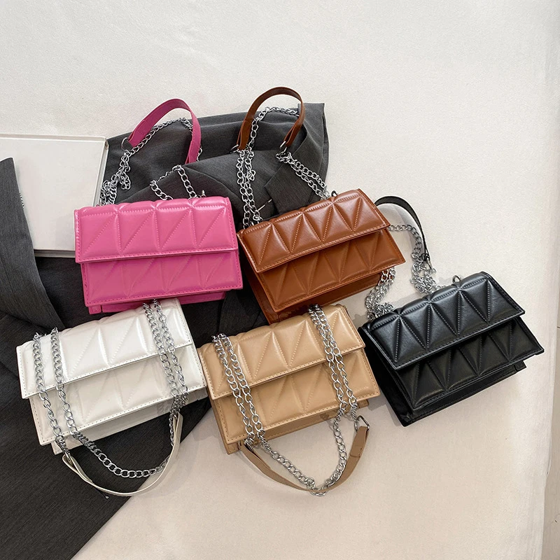 Borsa A Tracolla Donna In Pelle PU Con Catena E Cinturino Largo Intrecciato – Piccola E Pratica - 3