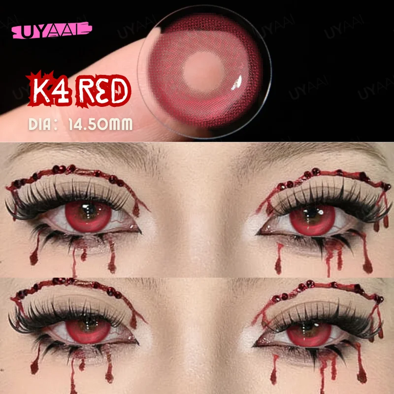 Vibrant Red Anime Cosplay Contact Lenses - Pink Costume Eye Lenses for Halloween and Role-Playing