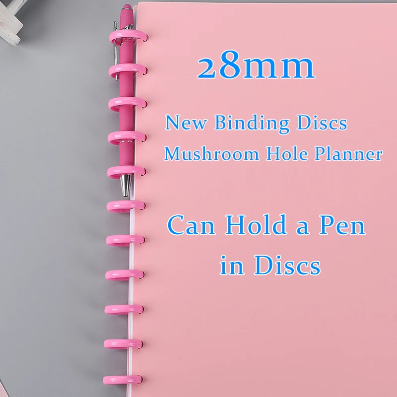 New Binding Disc Colourful Mushroom Hole 28mm Discbound Buckle Ring Loose Leaf Notebook Planner Diary Can Hold Pen In Disk 12pcs plastic binding rings