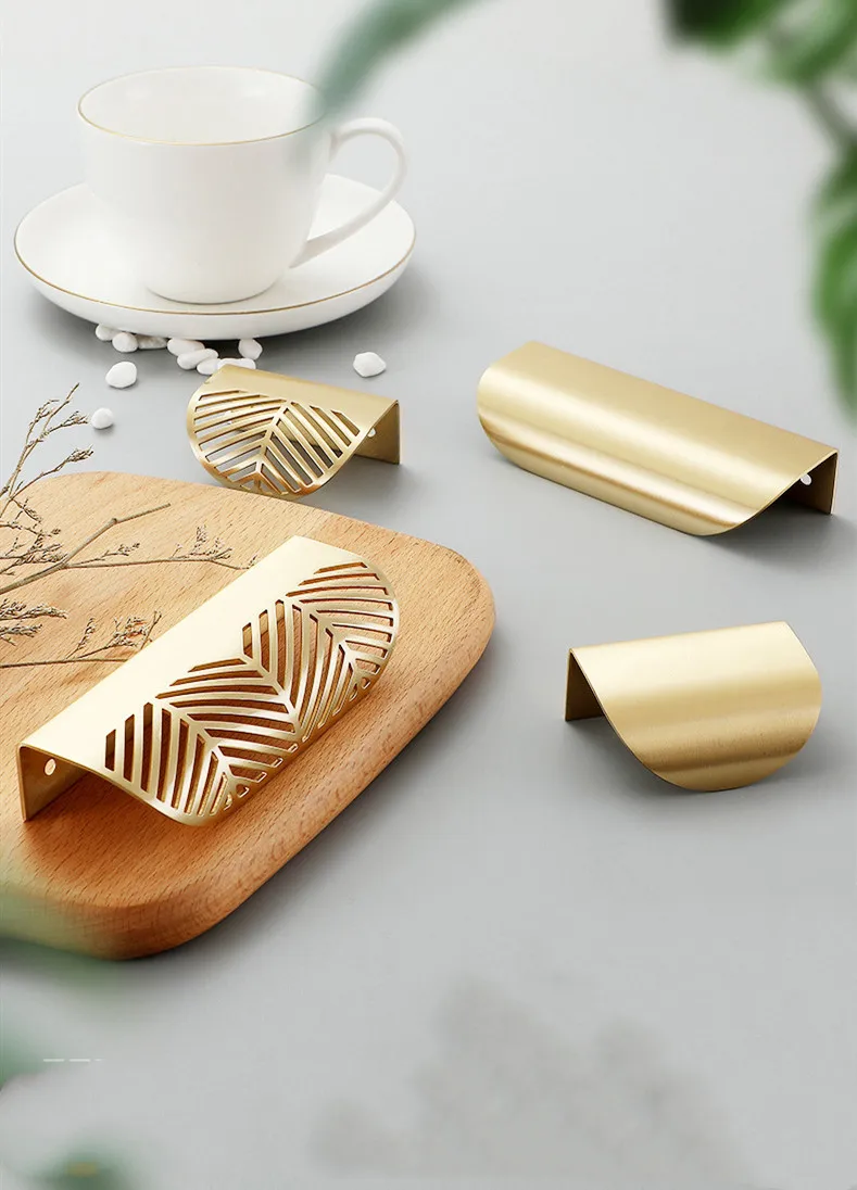 Description Picture 2 of itemPure Copper Cabinet Door Handle Built-in Drawer Knobs Creative Leaf Shape Door Knob Light Luxury Golden Kitchen Cabinet Handles