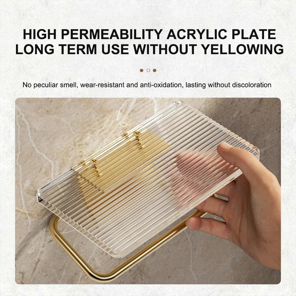 Luxury Gold Toilet Paper Holder with Shelf No Punching Acrylic Roll Paper Holder Tissue Hanger Bathroom Accessories 4