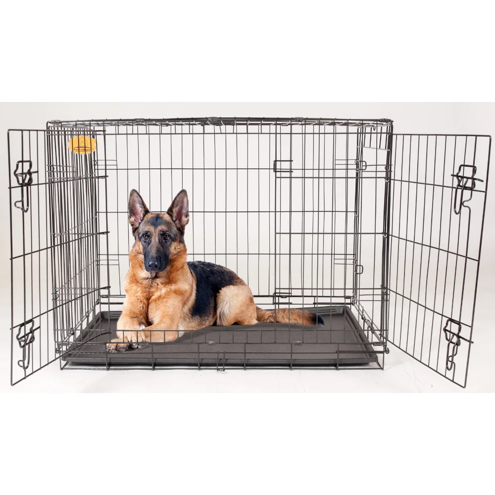 

KennelMaster Double Door Folding Wire Dog Crate, Black, Large, 48"L for Dog Dog Beds for Medium Dogs Dog Beds
