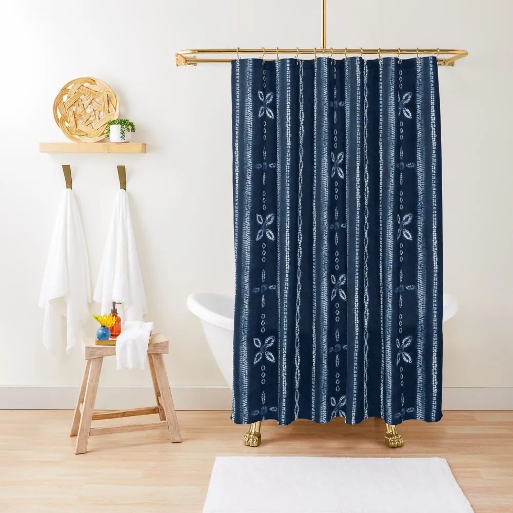 

Indigo shibori floral stripes Shower Curtain For The Bathroom Anti-Mold Waterproof Shower Bathroom Accessorys Curtain