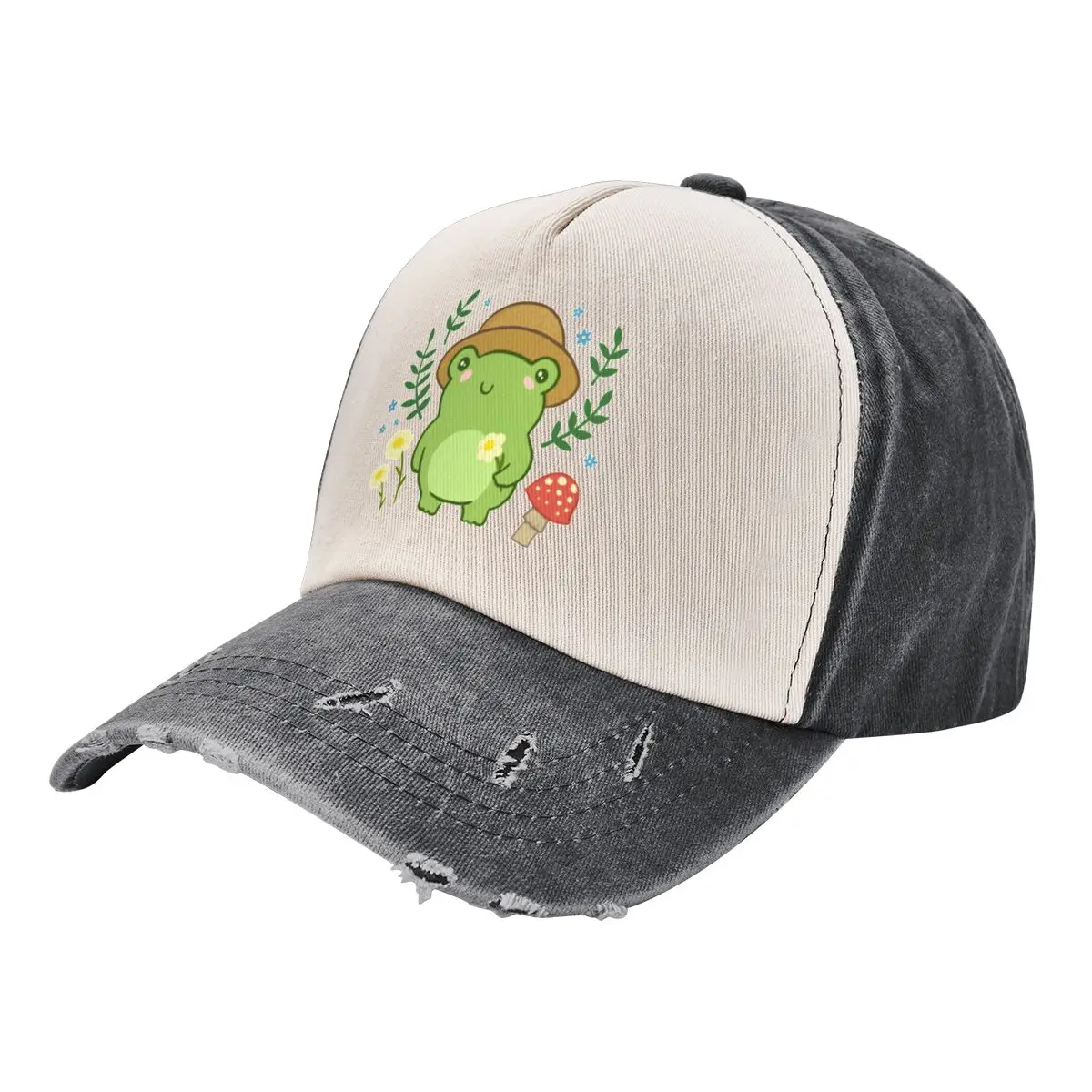 

Cute Green Frog with Gardener Hat - Mushroom Flower Blossoms Plants Kawaii Aesthetic - Funny Cottagecore Froggy Nat Cowboy Hat