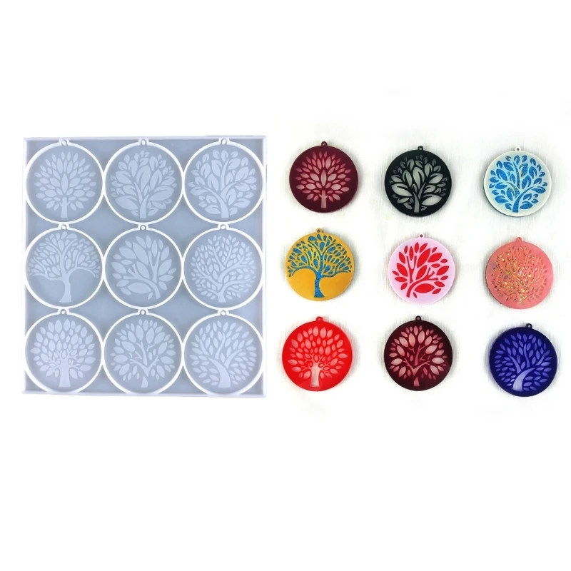 9 Buracos Silicone Keychain Moldes Pingente Moldes com Buraco Tree of Life Shaped DIY Hand-Making Tool Keychain Decoração