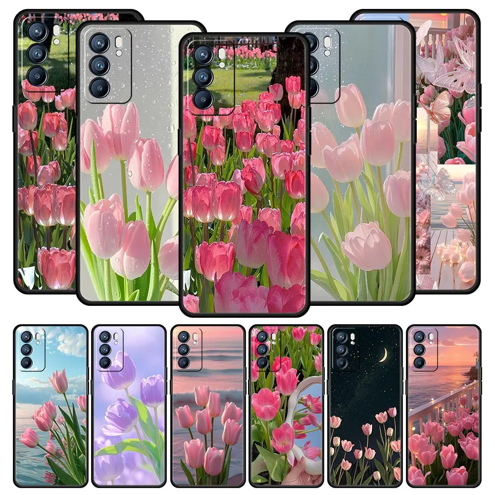 Pink Tulip Flower Love Heart Design Phone Case Cover