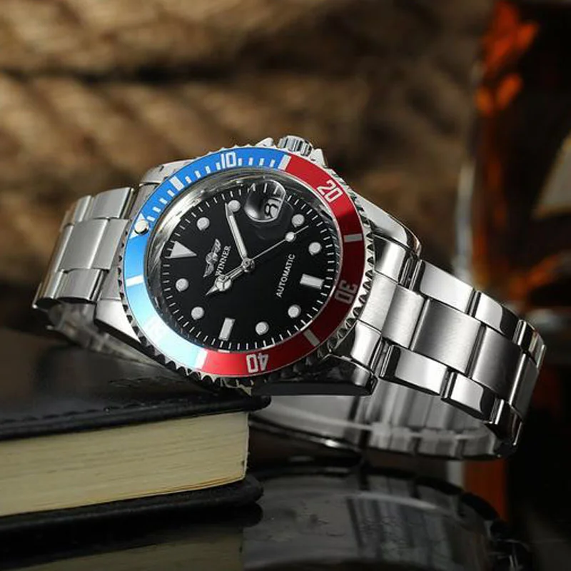 T-WINNER Watch Men Sports Watches Fashion Rotating Bezel Date Display Automatic Mechanical Wrist Watches For Men Relogio Releges