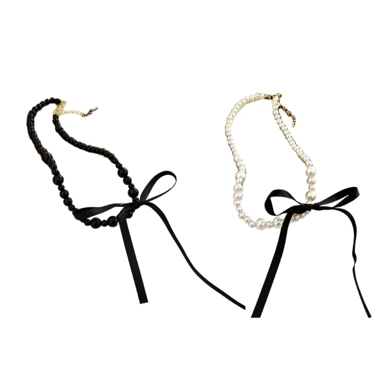 

Готское черное длинное ленточное ожерелье с регулируемым бантом и цепочкой на ключице Грушевидное колье