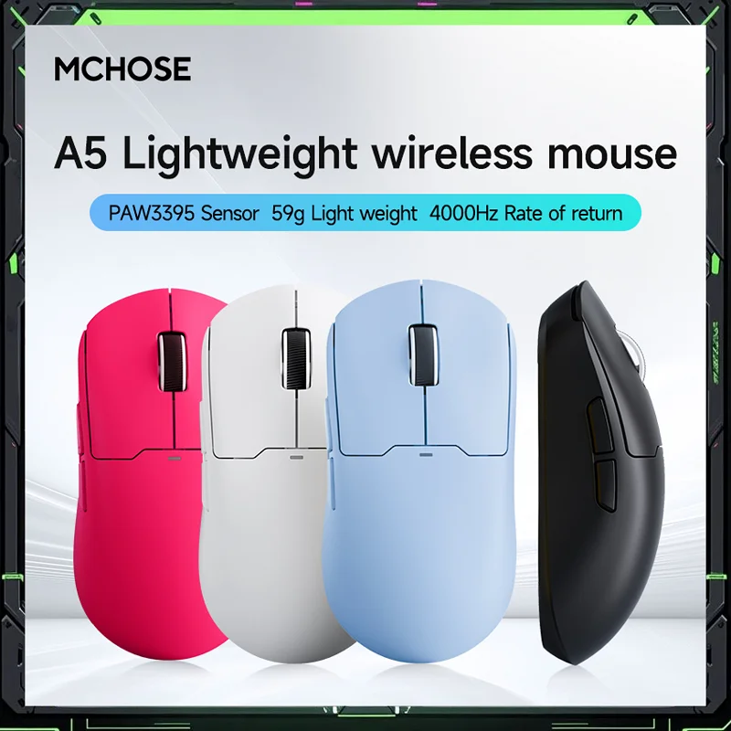 MCHOSE A5 Tri-Mode Wireless Gaming Mouse 26000DPI PAW3395 Sensor Type-C/2.4G/Bluetooth Esports Performance for PC