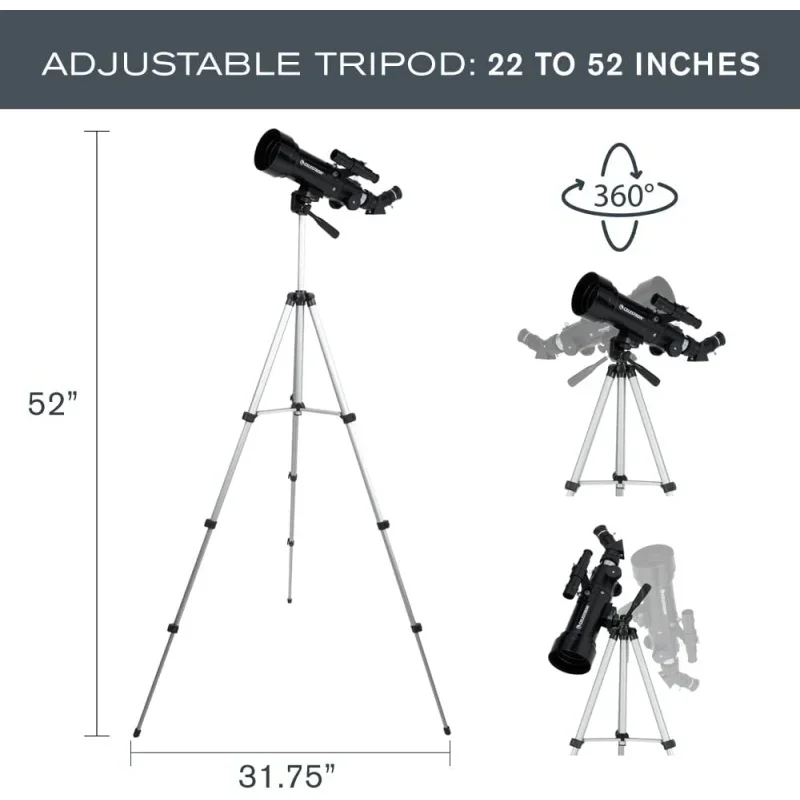 Celestron 휴대용 천체 망원경, 여행용 스코프, 70mm, 70400 AZ 굴절경, 10-165X 줌 단안, 어린이 초보자 선물