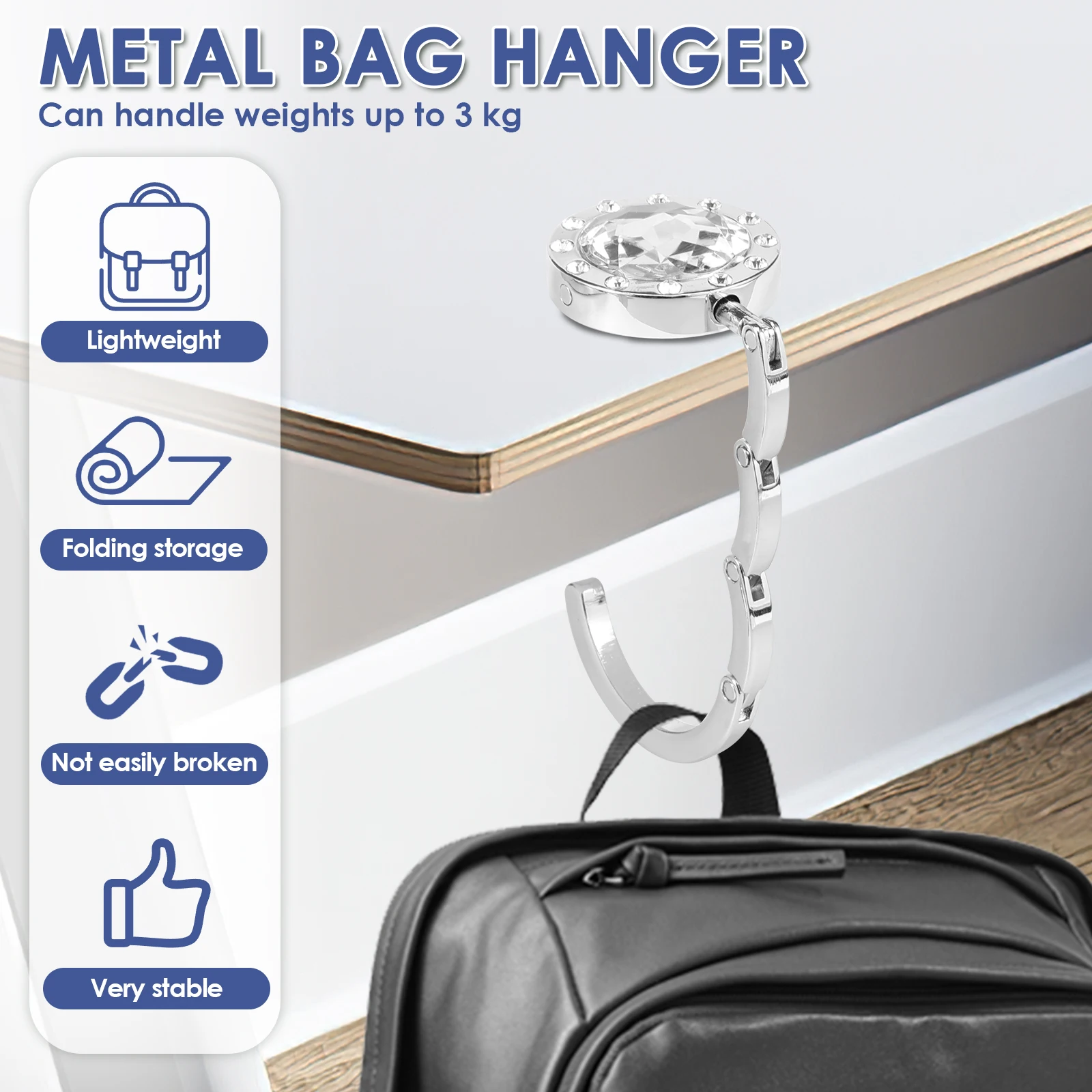 Metal Crystal Table Handbag Hook Non Slip Purse Holder