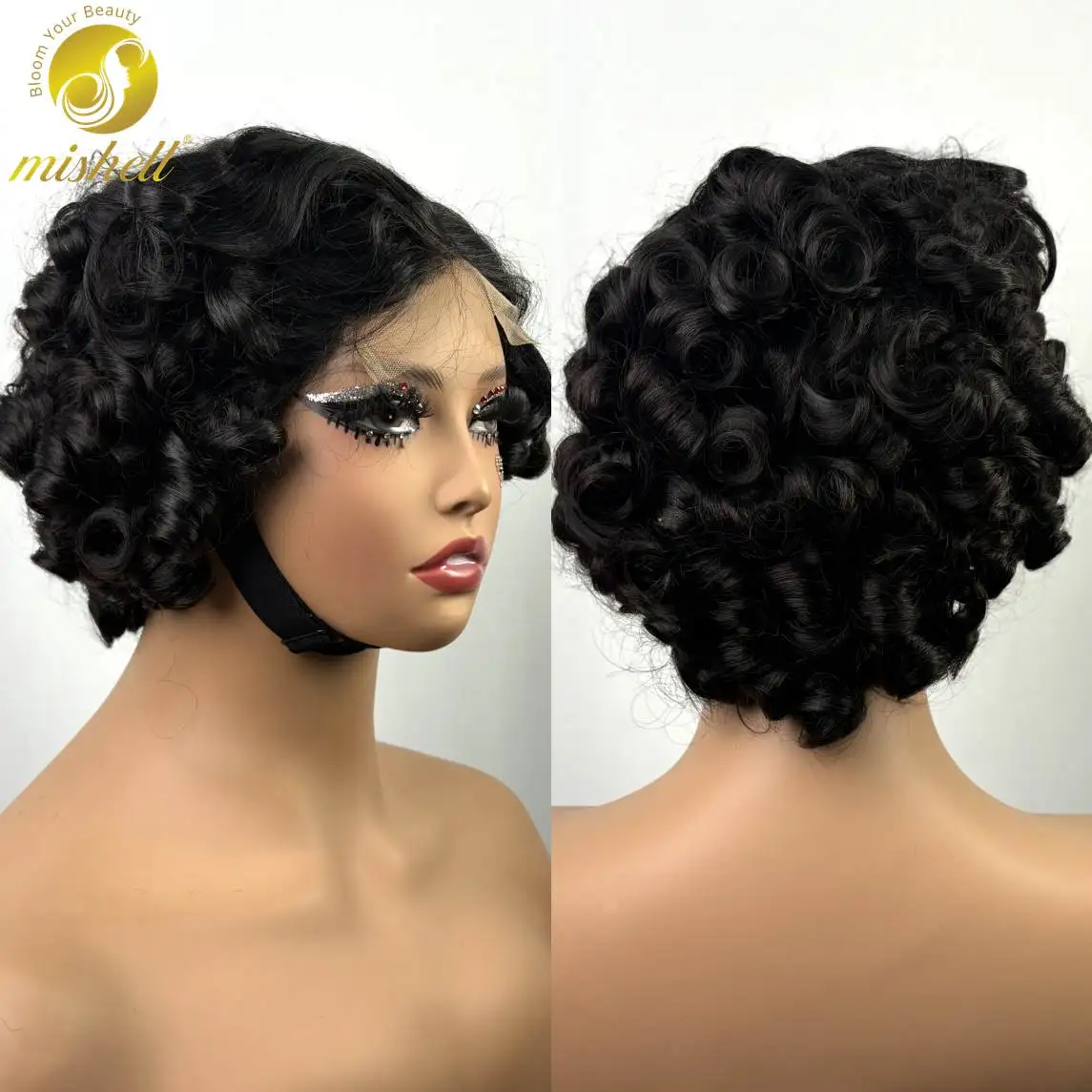 Short Side Part Loose Fumi Bob Wig Human Hair Wigs 250% 4x4 Transparent Lace Closure Colored Bouncy Curly Bob Wigs for Women 1
