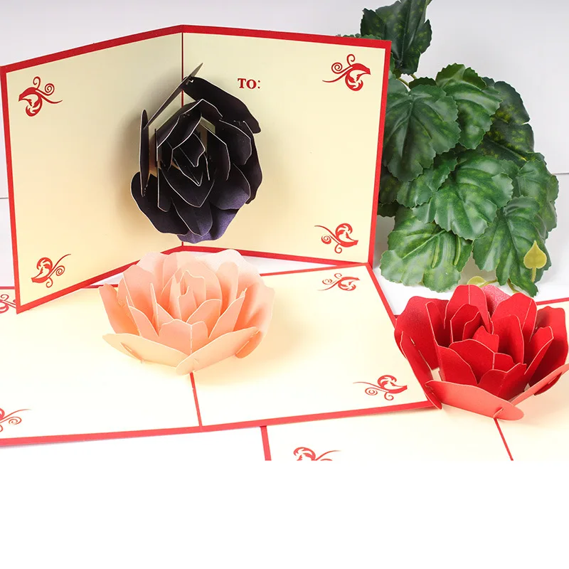 Red Rose Love Postcard 3D Pop UP Greeting Card Wedding Birthday Anniversary for Couples Wife Husband Special Valentines Day Gift