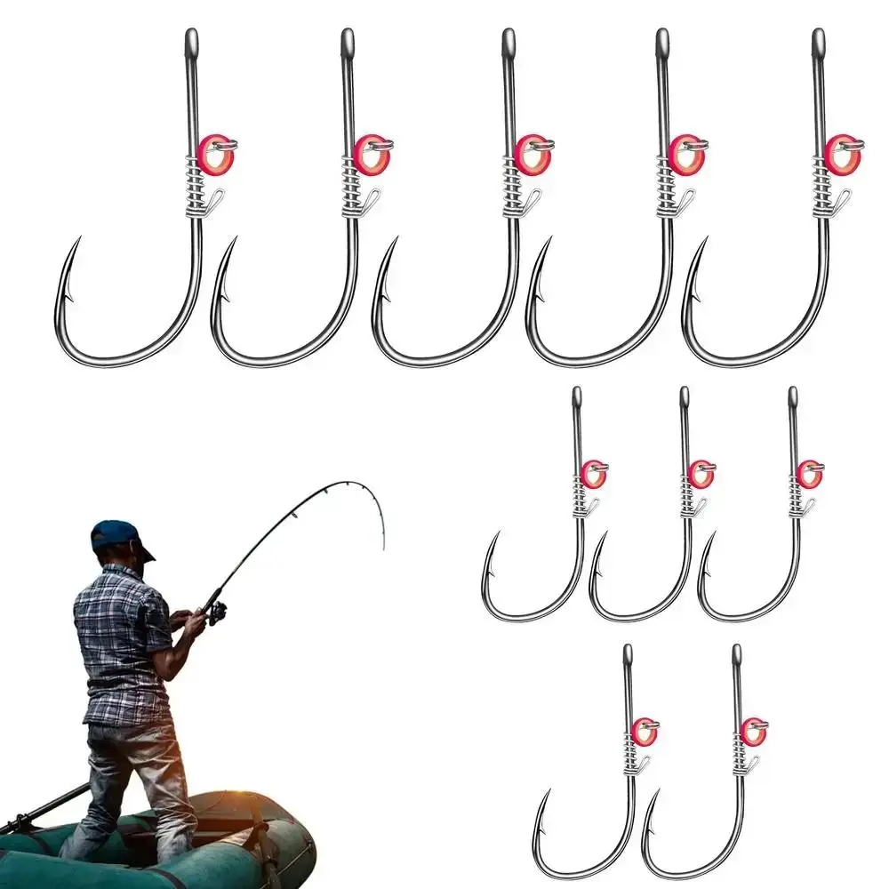 Carbon Steel Live Shrimp Fishing Hooks Hanging Spring Single Hook Fishing Fixed Hooks Strong Sharp With Holes Barbed Fishhook
