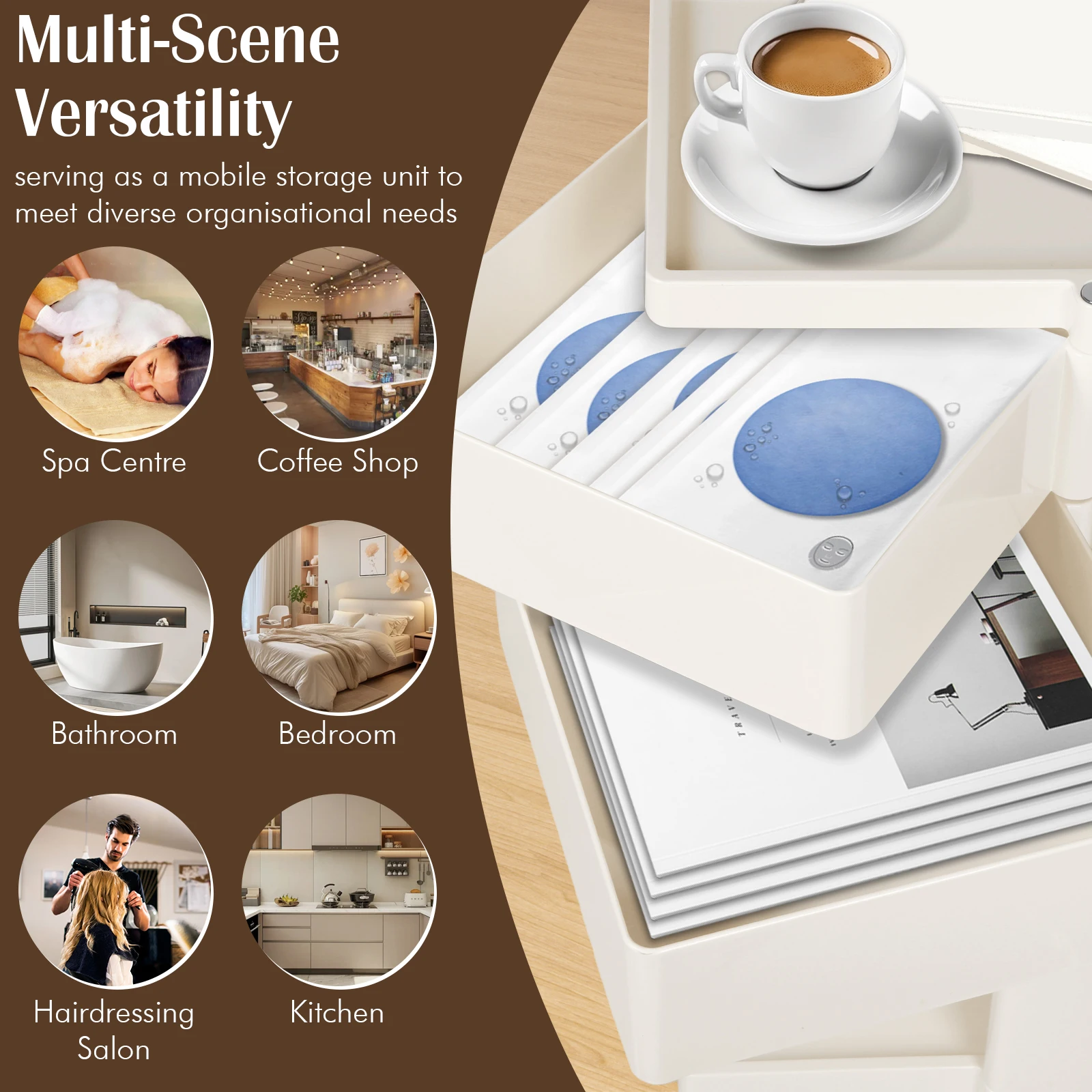 Modern Rotating Trolley with Wheels Movable Utility Trolley Cart Large Capacity Multipurpose Storage Caddy Home Storage Rack