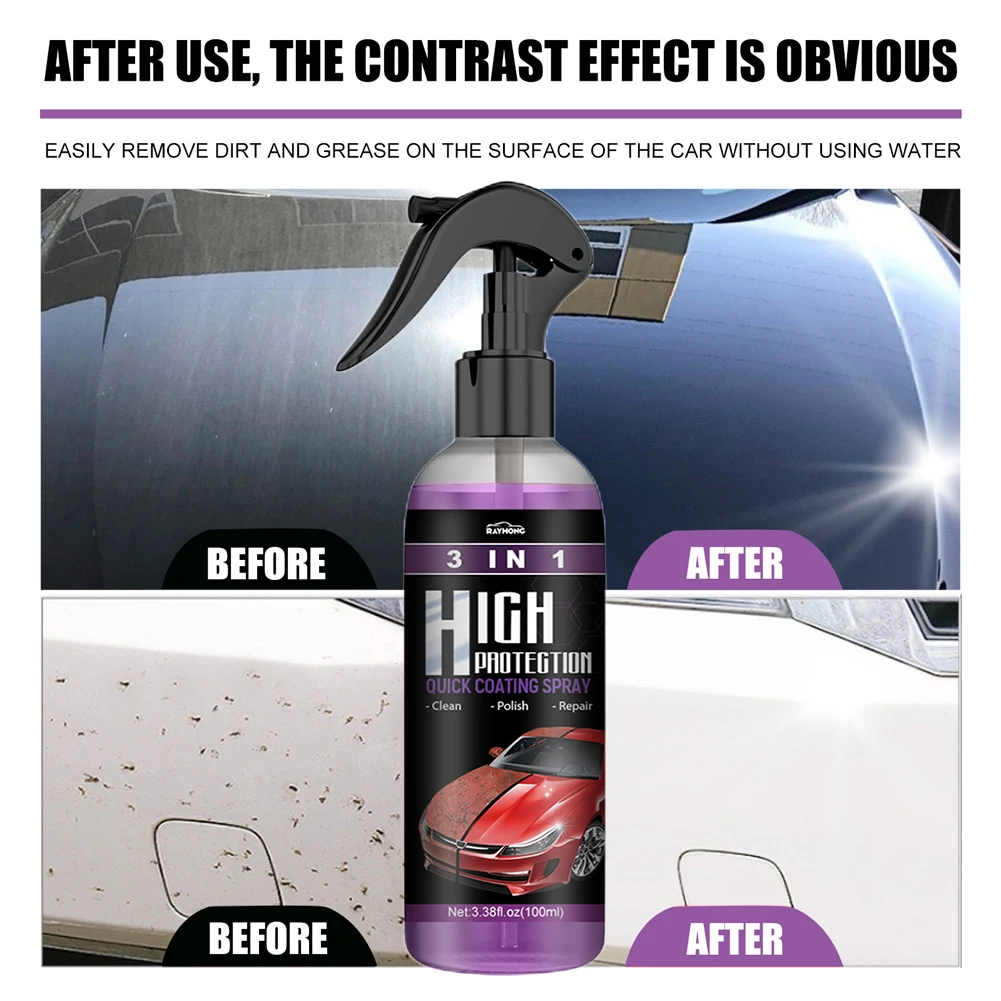 3 In 1 Car Ceramic Coating Spray 100ml Wax Polishing Spray Plastic Refresh Fast Fine Coating Body Compound Scratch Repair