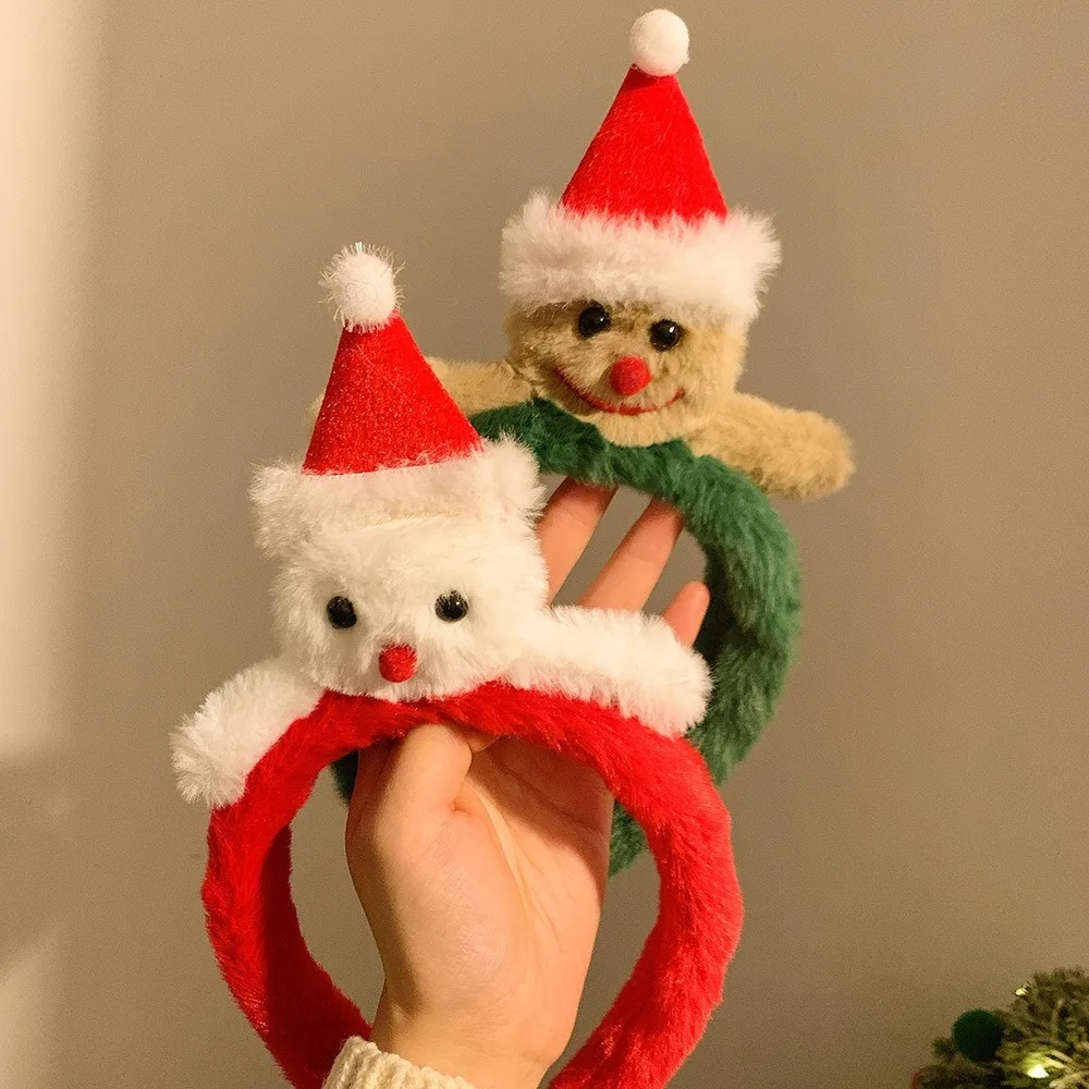 Cute Cartoon Red Christmas Headband Antler Fluffy Plush Children Headwear Snowman Hair Clip Xmas Hair Accessories
