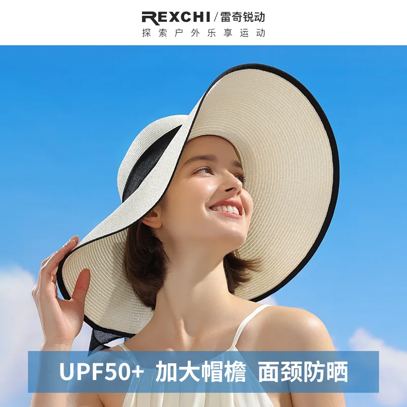 REXCHI New Straw Hat Summer Sunscreen Cool Hat Sun Outdoor Pot Big Eaf Beach Sunshade XMZ262