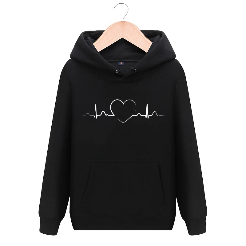 Women Casual Ecg Heart Printing Hoodies Ladies Fashion Hooded Tops Woman Sweatshirts Tops Pullover Female Harajuku Streetwear