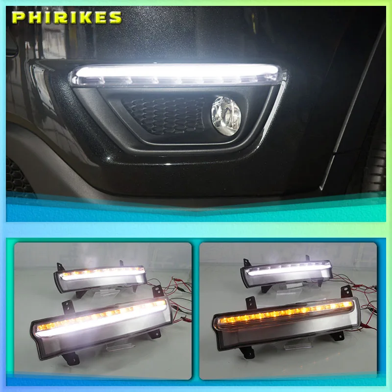 

2PCS Daytime running light For Jeep Compass 2017 2018 2019 dynamic yellow turn Signal Light style Relay 12V LED car DRL fog lamp