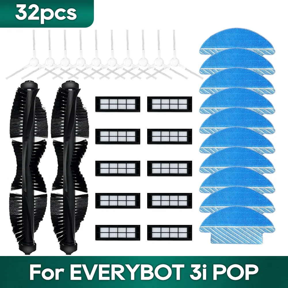 Compatível com Peças Sobressalentes e Acessórios para Aspiradores de pó Robô Everybot 3i Pop Incluindo Escova Lateral Principal Filtro Hepa e Pano de Limpeza.