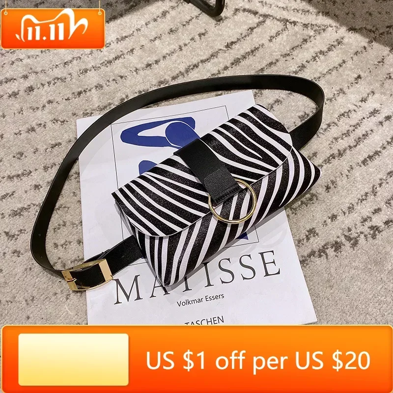 

Waist Bag Female Girdle Leopard Stripe 2 In 1 Ladies Belt Bag Belt Mobile Phone Bag Flap Leather Fanny Pack