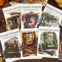 10Pcs Vintage Flower Window Table Material Paper Retro Handbook Collage Cards Background Paper Diy Lable Junk Journal Planner
