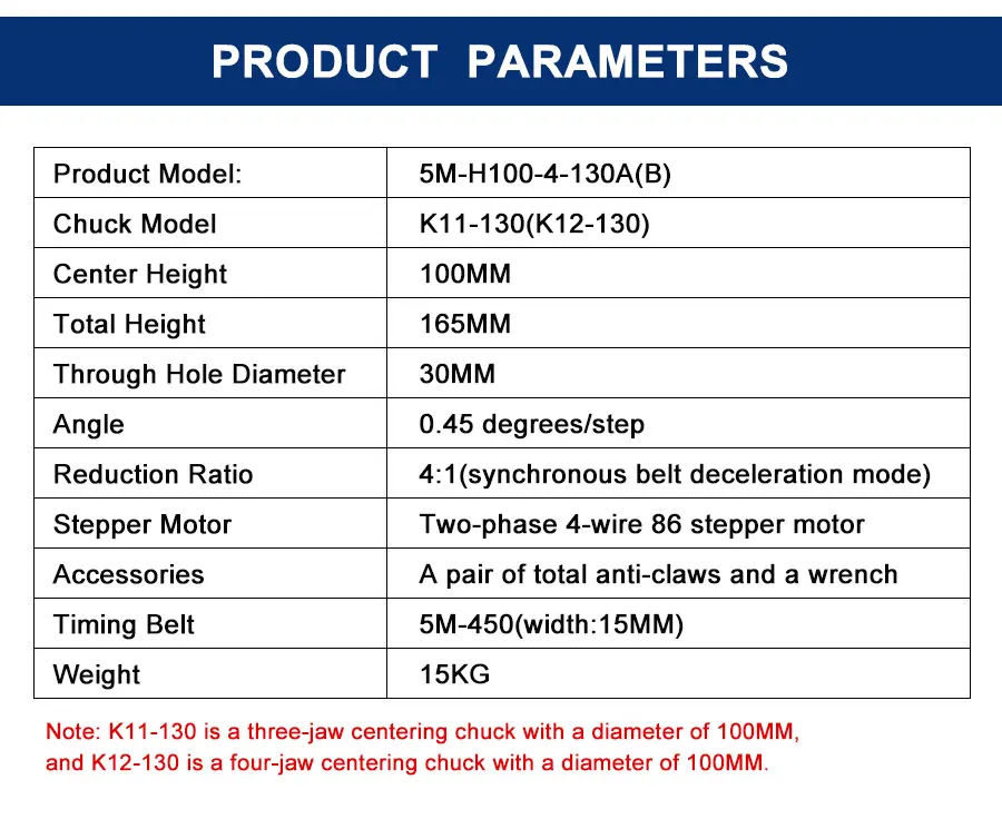 Spannfutter K11-130, 3 Backen / K12-130, 4 Backen mit Nema34-Schrittmotor, CNC-Indexierkopf, Durchgangslochdurchmesser 30 mm, A-Achse, drehbar – Detail 4