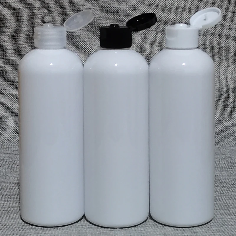 

20pcs 300ml Empty Black White Refillable Cosmetic Bottle With Plastic Flip Top Cap 300cc Capacity PET Shampoo Container