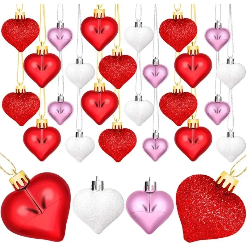Festive Heart-Shaped Hanging Ornaments Multi-Finish Baubles for Home Window Display Birthday and Celebration Decor