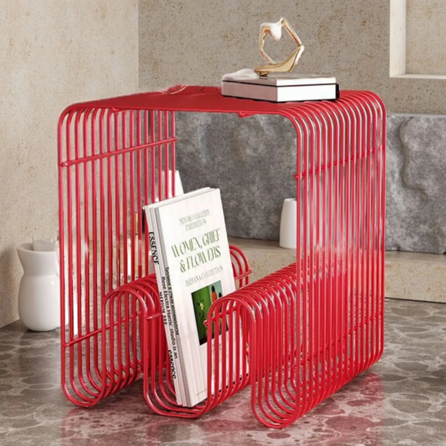 Metal Line Coffee Bedside Storage Bookshelf Wall Hanging Shelf Floor Small Sofa Edge Table Organizer Modern Minimalist Design - Image 3