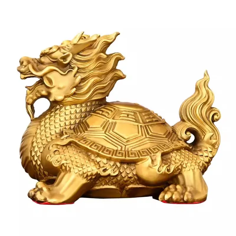 Pure Copper Dragon Turtle Statue Feng Shui Wealth Tortoise Sculpture with Bagua ，Chinese Mythical Bazha Xia Divine Beast