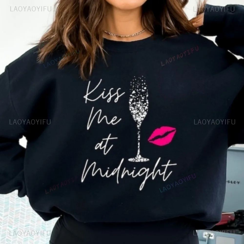 New Years Eve Sweatshirt Kiss me at Midnight women hoodie harajuku ropa de mujer gothic clothes aesthetic winter pullover