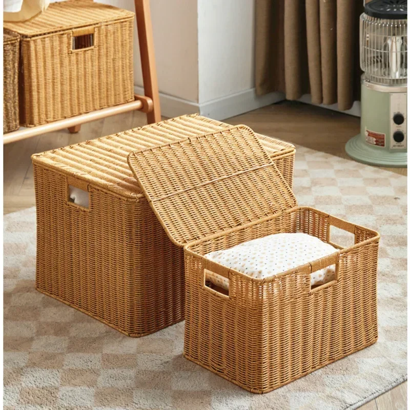 Large Rattan Woven Storage Basket, Clamshell Design, Breathable Organizer, Stylish Practical Supplies, Modern Home 2
