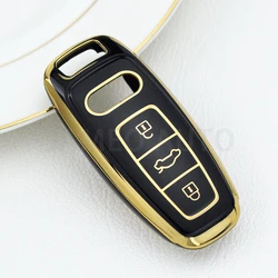 Premium Soft TPU Car Key Case Cover - Auto Styling Protection Shell Holder Accessories (Gold Line Black)